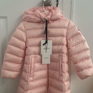 Moncler Pink Puffer Coat with Fur Trimmed Hood